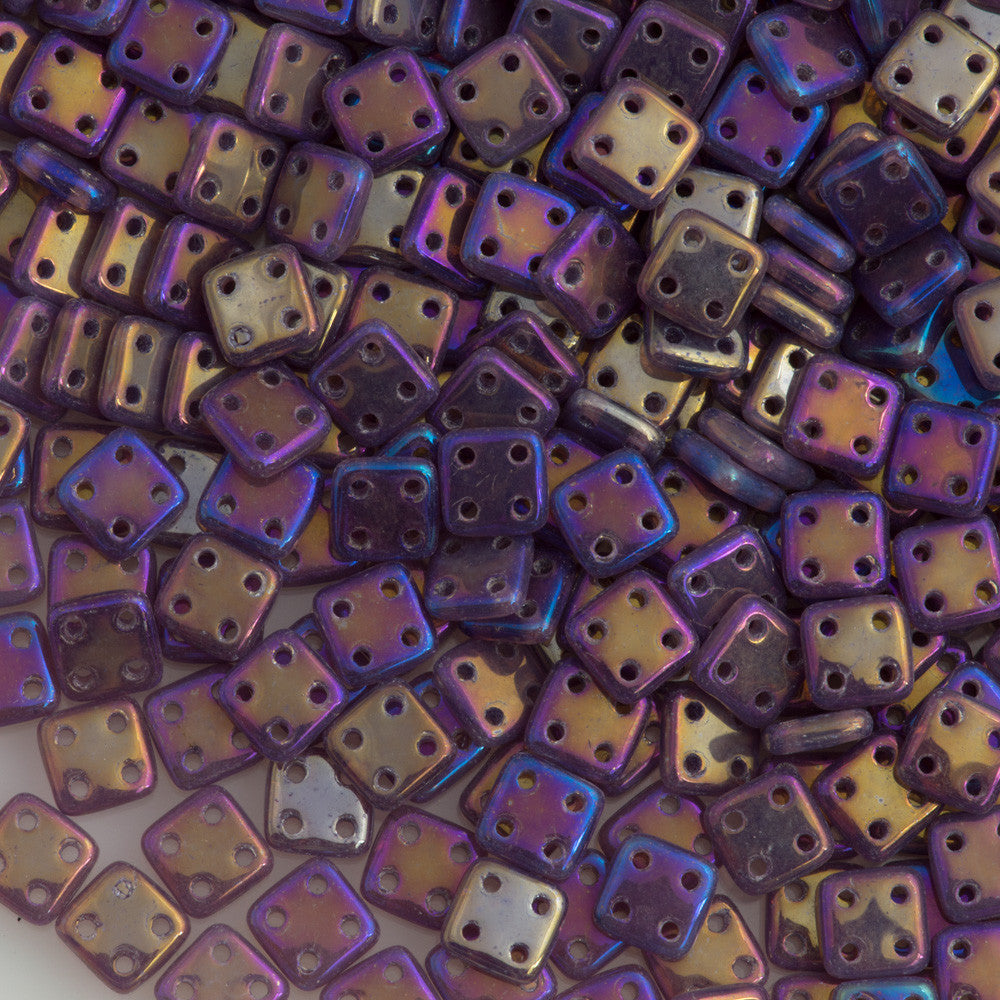 CzechMates 6mm Four Hole Quadratile Milky Amethyst Luster Iris Beads 15g (21010LR)