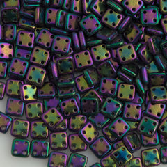 CzechMates 6mm Four Hole Quadratile Purple Iris Beads 8g Tube (21495)
