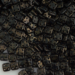 CzechMates 6mm Four Hole Quadratile Jet Bronze Picasso Beads 15g (23980BT)