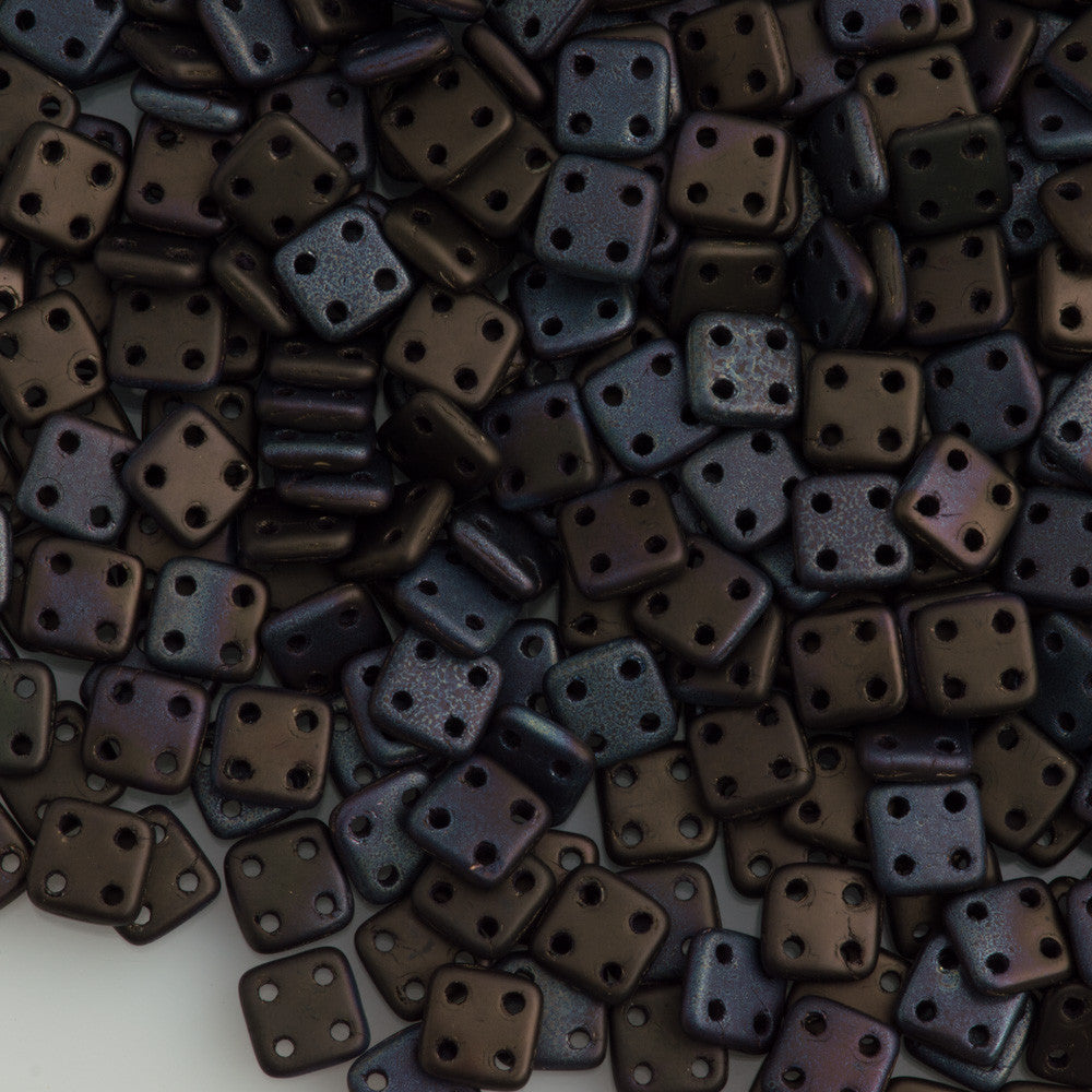CzechMates 6mm Four Hole Quadratile Matte Jet Bronze Vega Beads 15g (23980YM)
