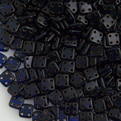CzechMates 6mm Four Hole Quadratile Cobalt Picasso Beads 15g (30090T)