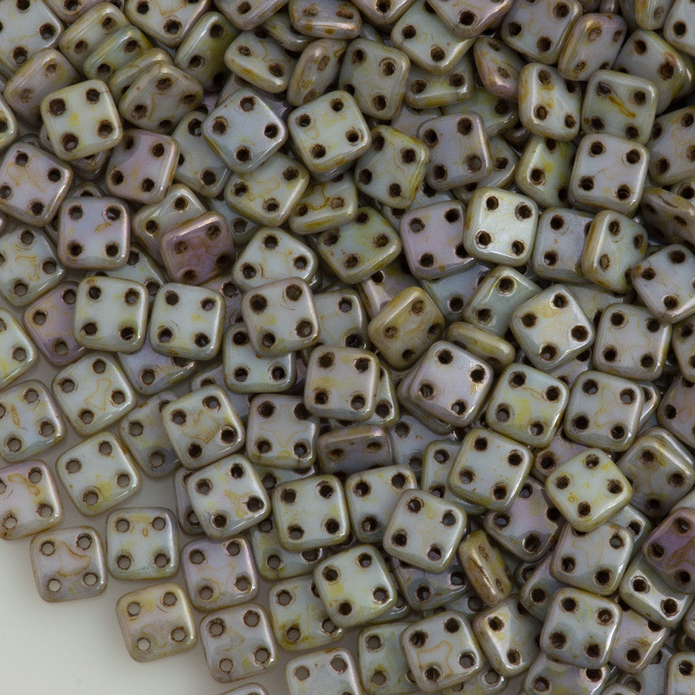 CzechMates 6mm Four Hole Quadratile Opaque Green Luster Beads (65431P)