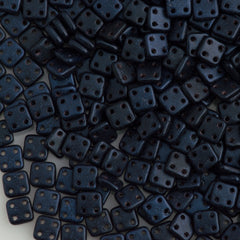 CzechMates 6mm Four Hole Quadratile Metallic Suede Dark Blue Beads 15g (79032)