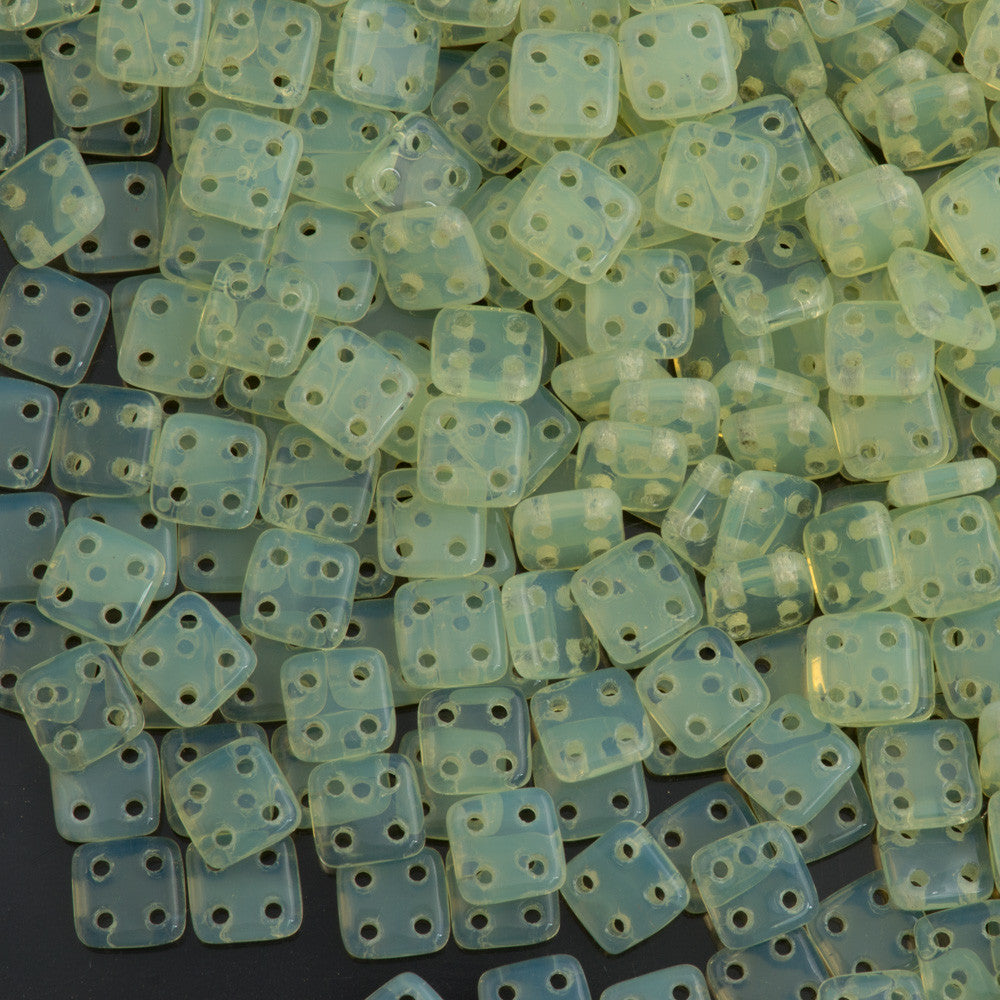 CzechMates 6mm Four Hole Quadratile Milky Jonquil Beads 15g (81000)