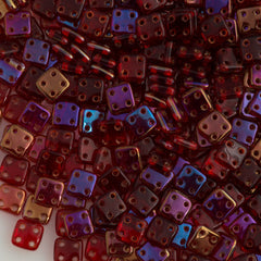 CzechMates 6mm Four Hole Quadratile Siam Ruby Twilight Beads 15g (90080W)