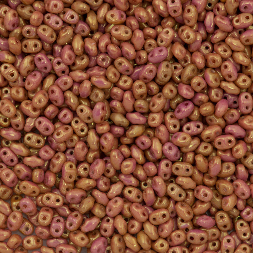 MiniDuo 2x4mm Two Hole Beads Opaque White Ruby Gold Luster 15g (14497P)