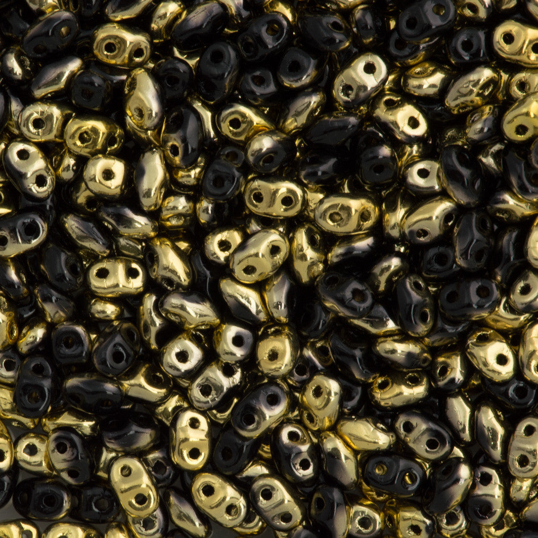 MiniDuo 2x4mm Two Hole Beads Jet Amber Gold Half 8g Tube (23980AG)