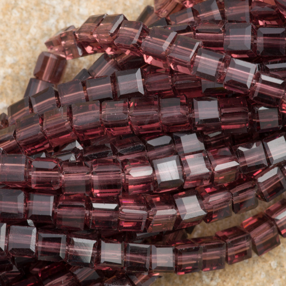 100 Faceted Cube 4mm Amethyst Beads