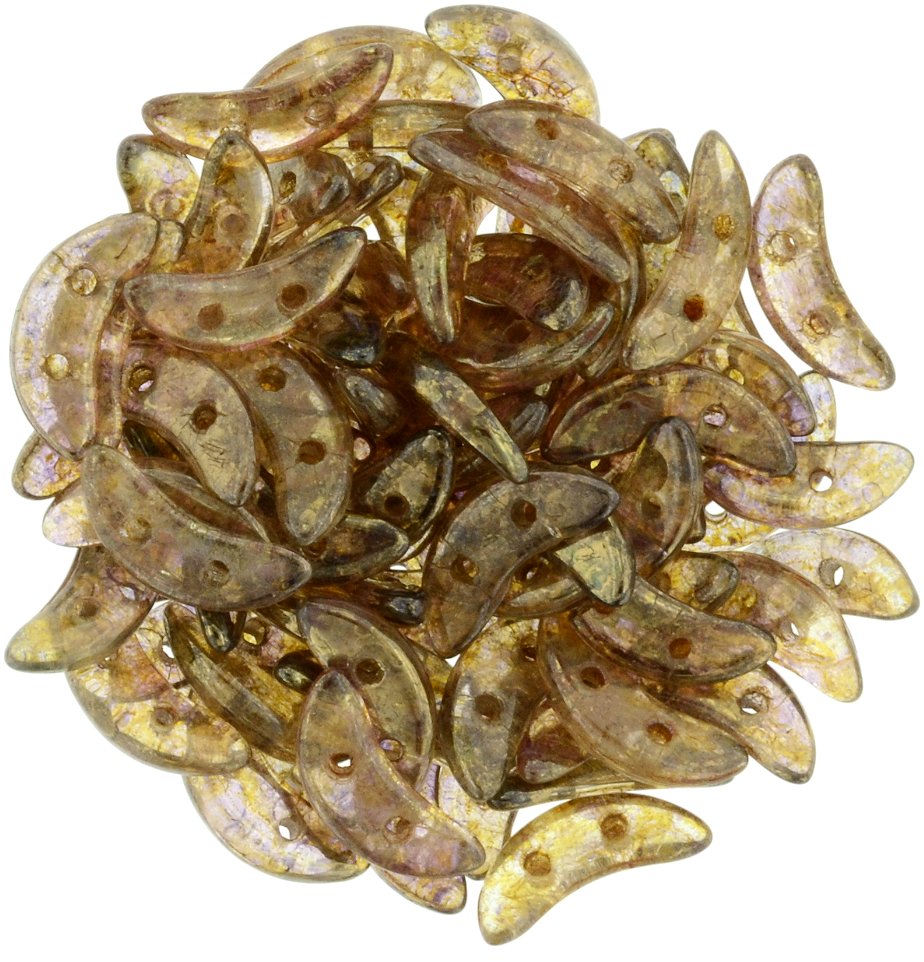 CzechMates 3x10mm Two Hole Crescent Transparent Topaz Gold Luster Beads 15g (15695)