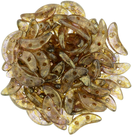 CzechMates 3x10mm Two Hole Crescent Transparent Topaz Gold Luster Beads 15g (15695)