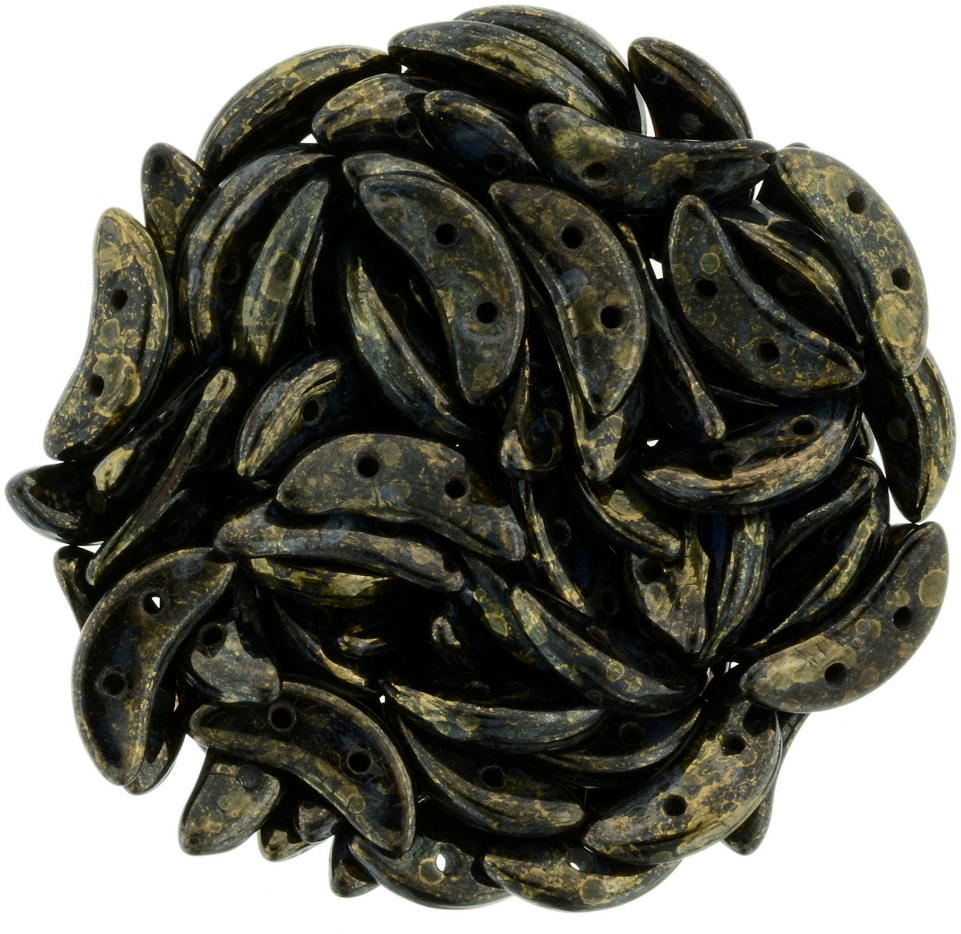 CzechMates 3x10mm Two Hole Crescent Jet Bronze Picasso Beads 15g (23980BT)