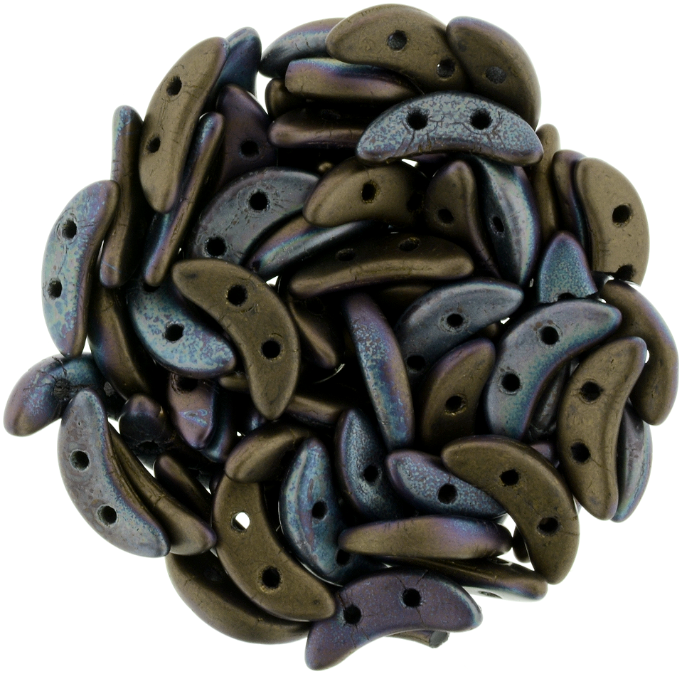 CzechMates 3x10mm Two Hole Crescent Matte Jet Bronze Vega Beads 15g (23980YM)
