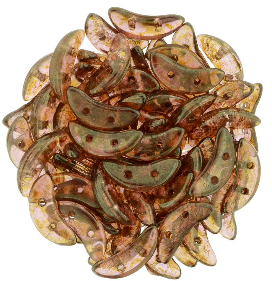 CzechMates 3x10mm Two Hole Crescent Luster Rose Gold Topaz Beads 15g (65491)
