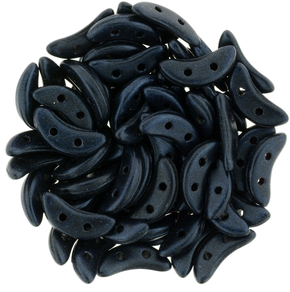 CzechMates 3x10mm Two Hole Crescent Metallic Suede Dark Blue Beads 8.5g Tube (79032)