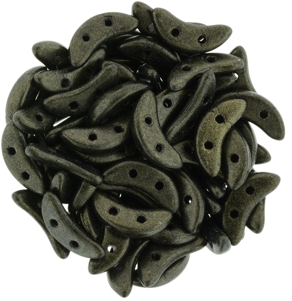 CzechMates 3x10mm Two Hole Crescent Metallic Suede Dark Green Beads 15g (79082)
