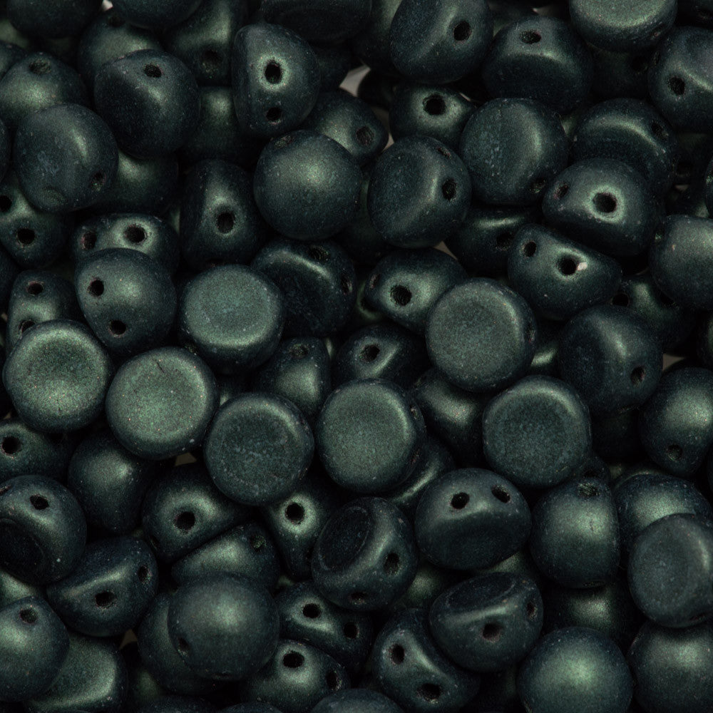 CzechMates 7mm Cabochon Two Hole Beads Metallic Sueded Dark Forest 6.7g Tube (79052)