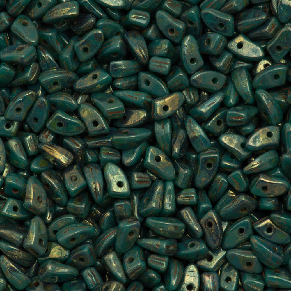 CzechMates Prong Beads Dark Turquoise Bronze Picasso 15g (63150BT)