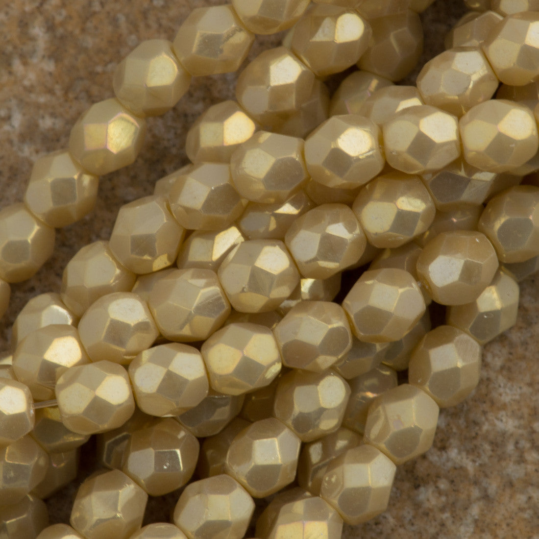 100 Czech Fire Polished 4mm Round Bead Antique Beige Luster Iris (13060LR)