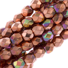 80 Czech Fire Polished 4mm Round Bead Copper Penny AB (27500AB)
