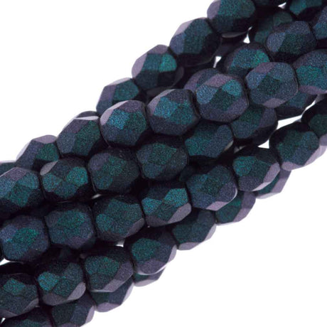 80 Czech Fire Polished 4mm Round Bead Polychrome Denim Blue (29074)