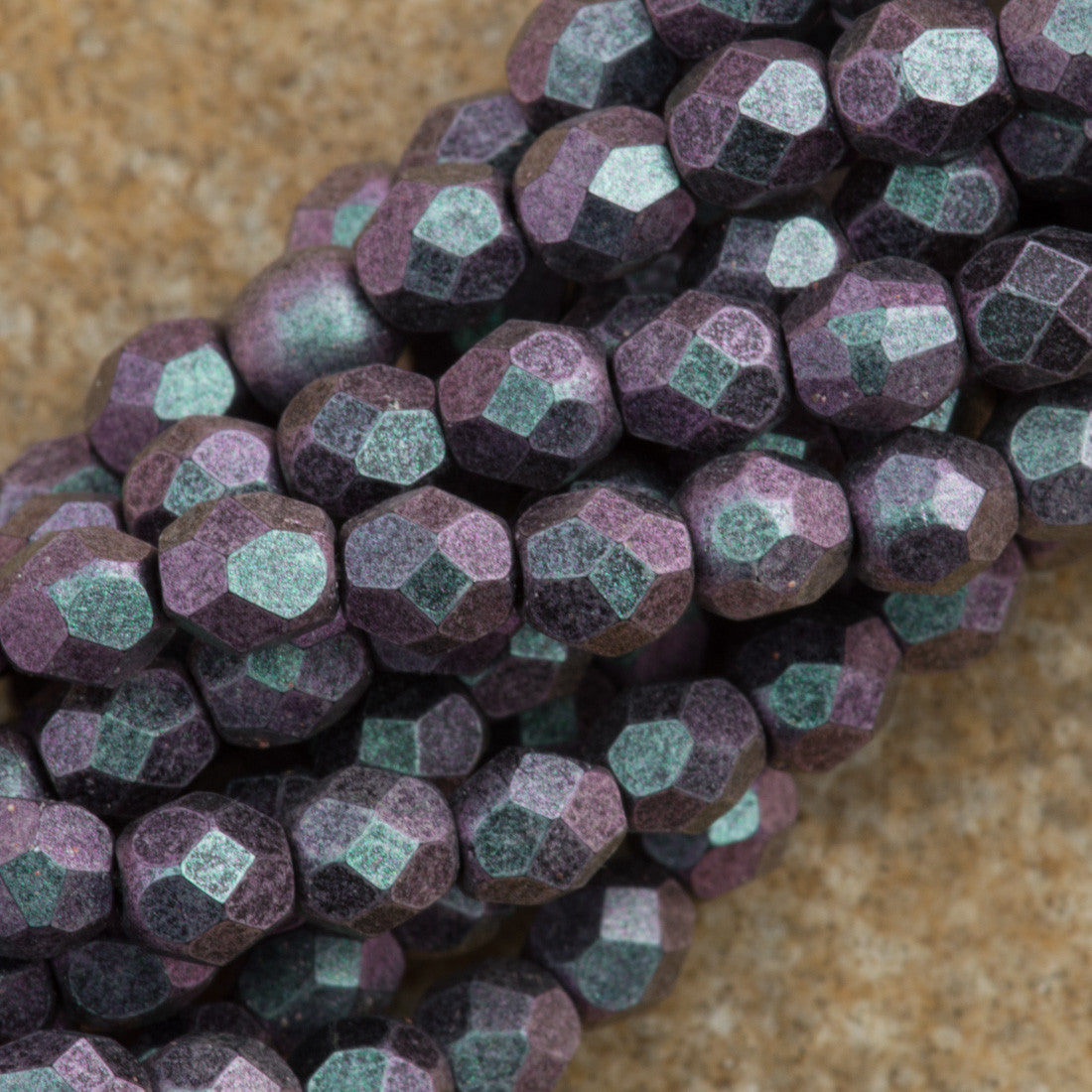 100 Czech Fire Polished 4mm Round Bead Polychrome Orchid Aqua (94102)