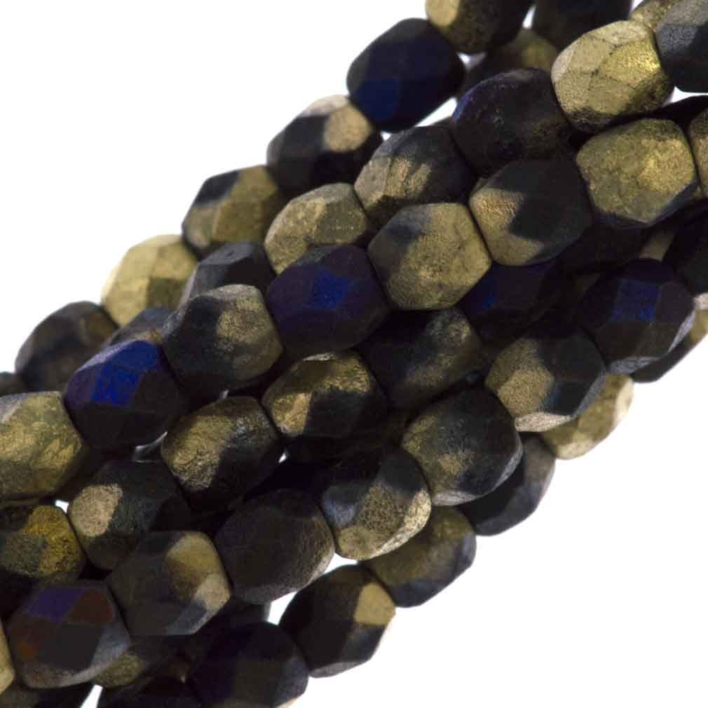 80 Czech Fire Polished 4mm Round Bead Matte California Blue (98848)