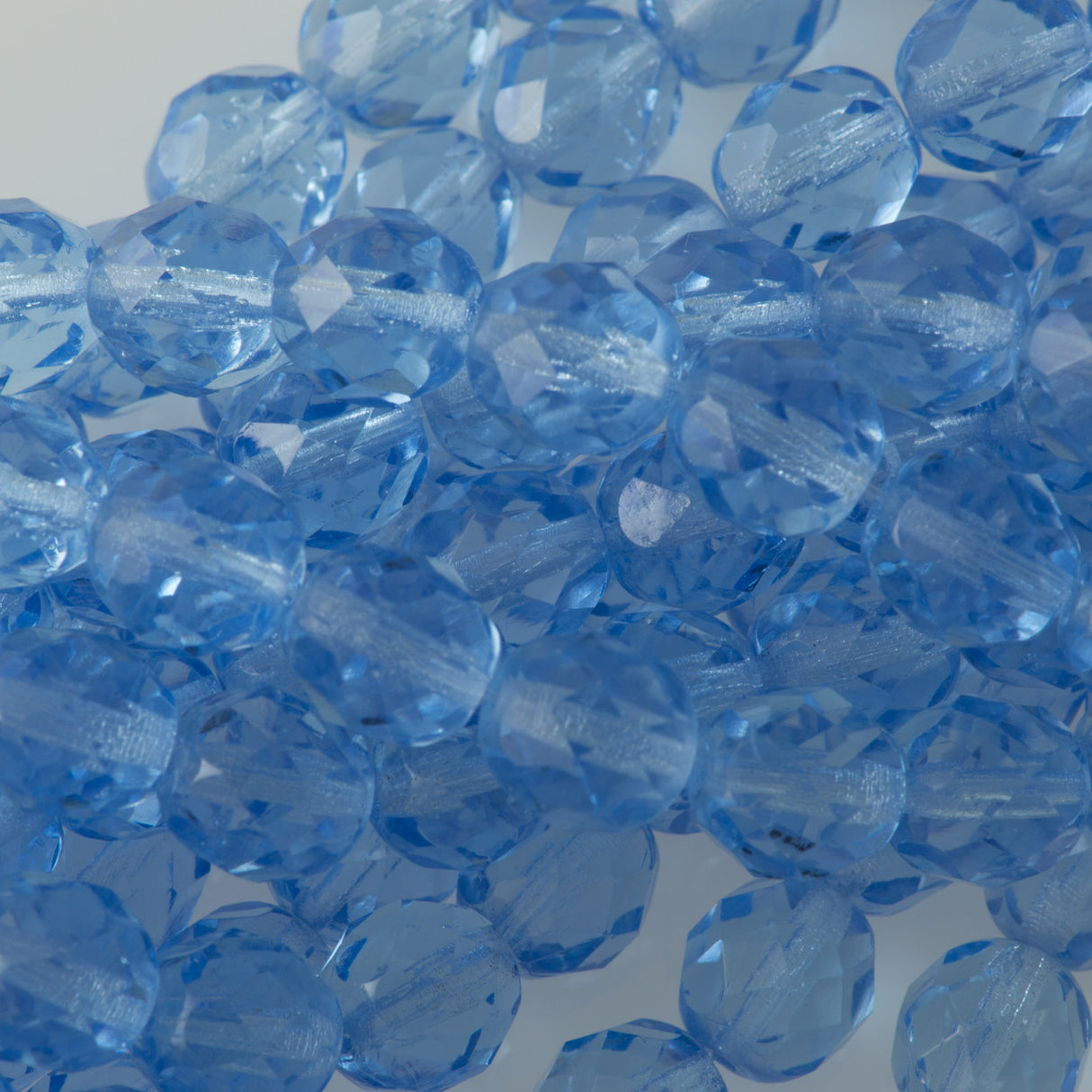 50 Czech Fire Polished 8mm Round Bead Medium Sapphire (30030)