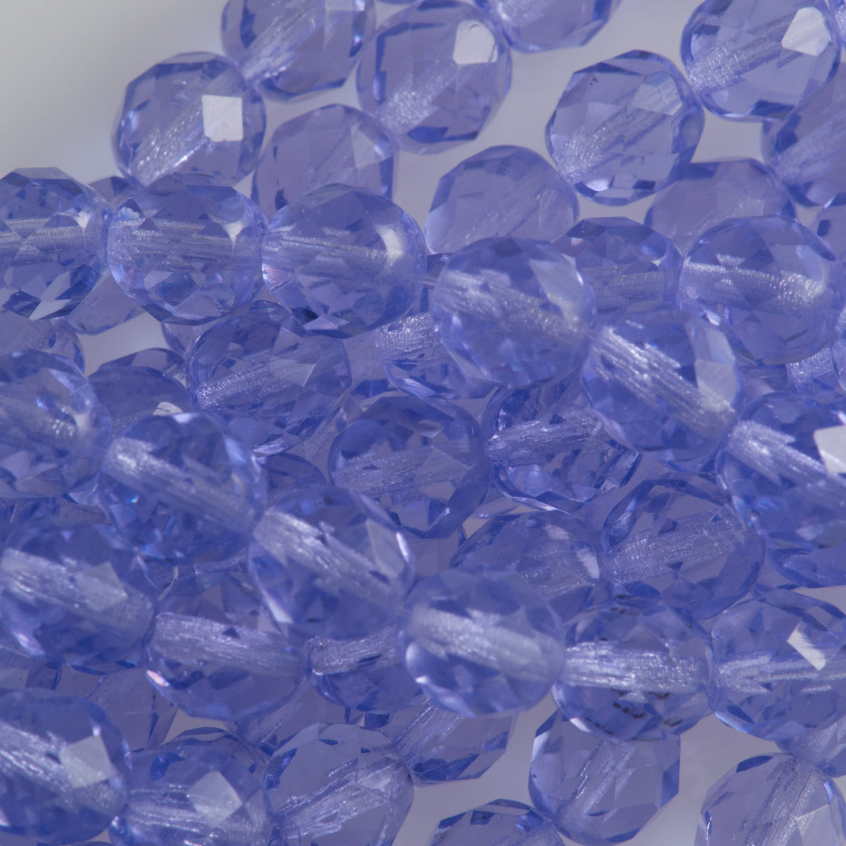 50 Czech Fire Polished 8mm Round Bead Medium Sapphire (30030)