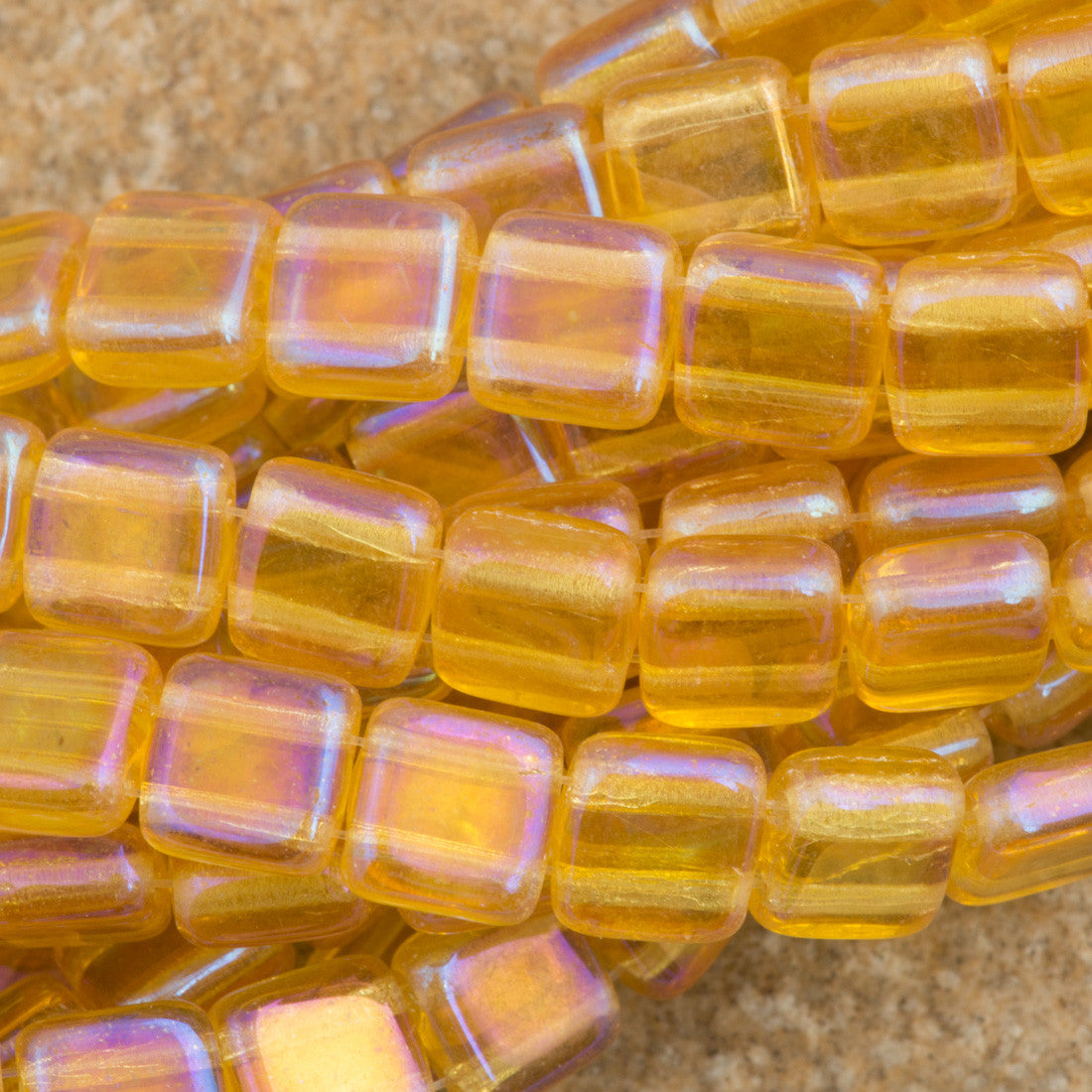 50 CzechMates 6mm Two Hole Tile Beads Topaz Luster Iris (10060LR)