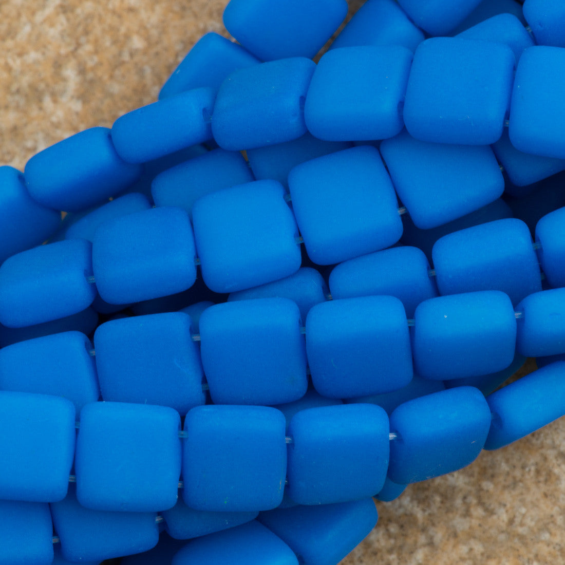 50 CzechMates 6mm Two Hole Tile Beads Neon Electric Blue (25127)