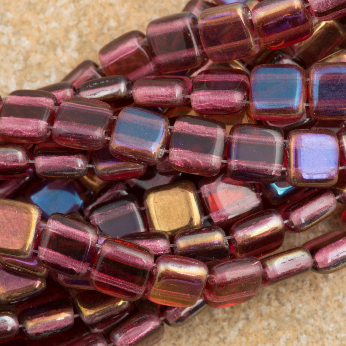 50 CzechMates 6mm Two Hole Tile Beads Fuchsia Twilight (70350W)