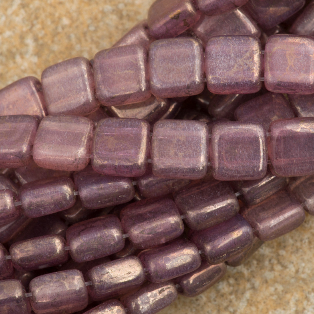 50 CzechMates 6mm Two Hole Tile Beads Milky Pink Moon Dust (71010MD)