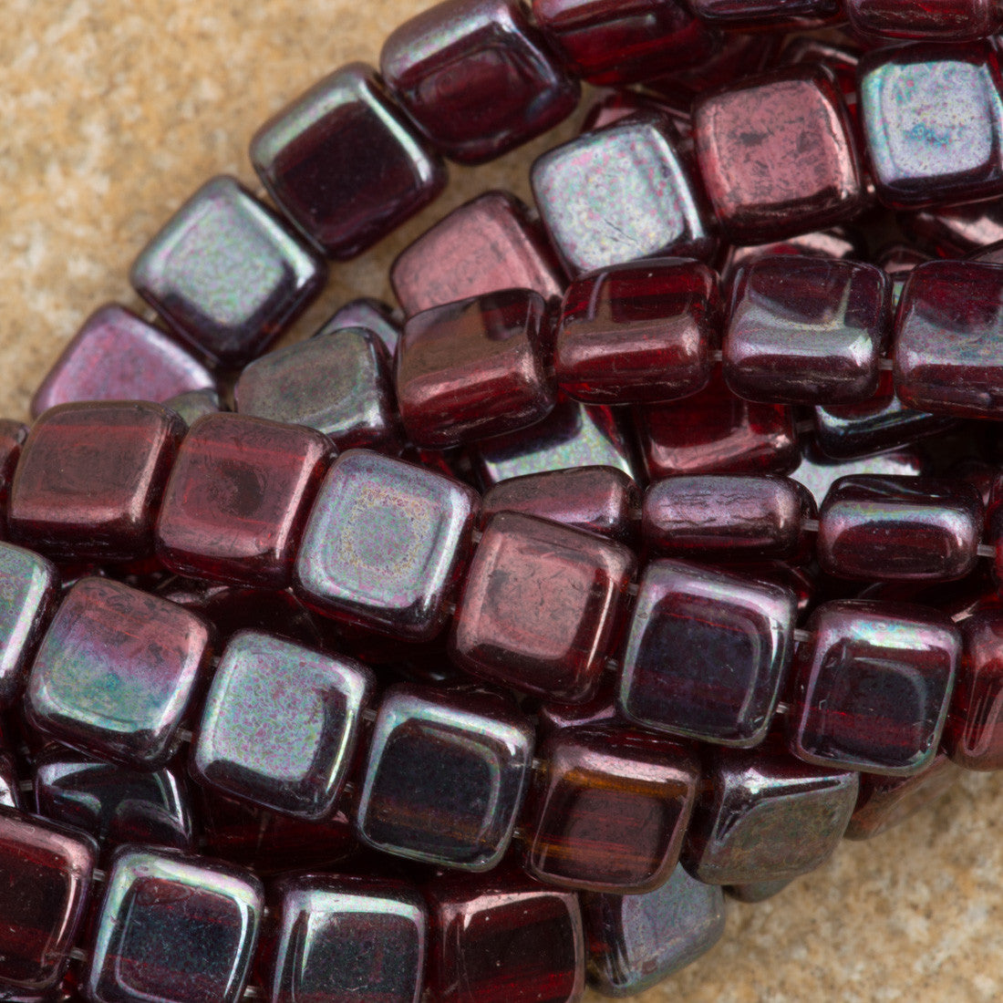50 CzechMates 6mm Tile Beads Siam Ruby Vega (90080E)