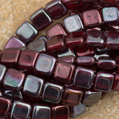 50 CzechMates 6mm Tile Beads Siam Ruby Vega (90080E)