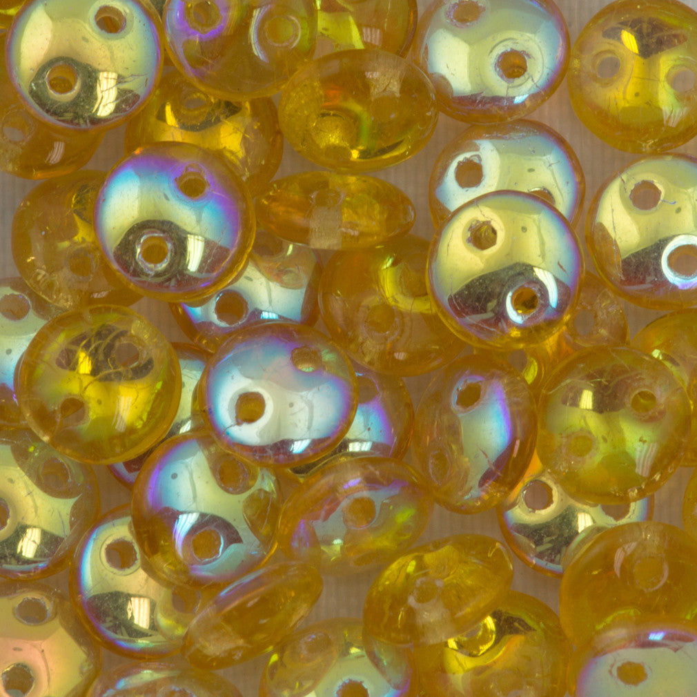 50 CzechMates 6mm Two Hole Lentil Topaz AB Beads (10060X)