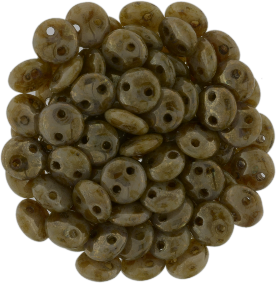 50 CzechMates 6mm Two Hole Lentil Beige Bronze Picasso Beads (13020BT)