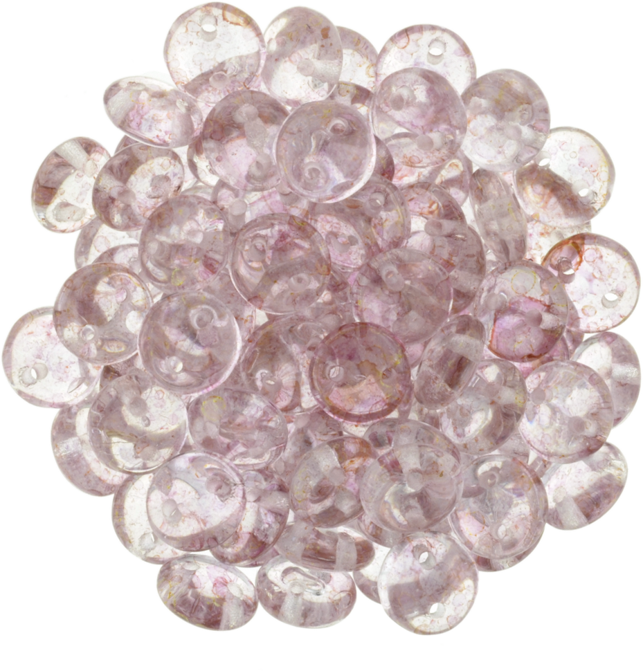 50 CzechMates 6mm Two Hole Lentil Transparent Topaz Pink Luster Beads (15495)