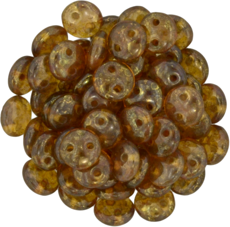 50 CzechMates 6mm Two Hole Lentil Transparent Topaz Gold Luster Beads (15695)