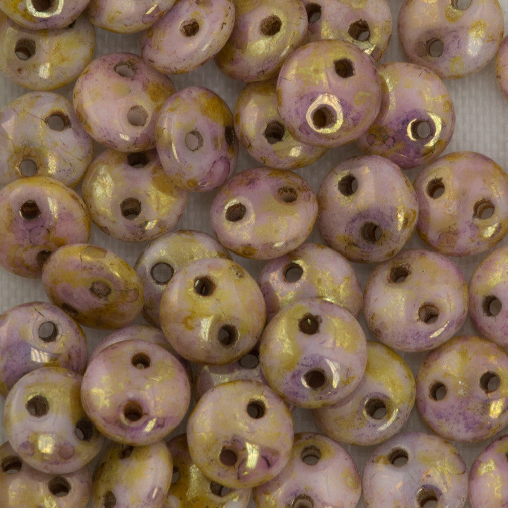 50 CzechMates 6mm Two Hole Lentil Opaque Smoky Topaz Gold Luster Beads (15695P)