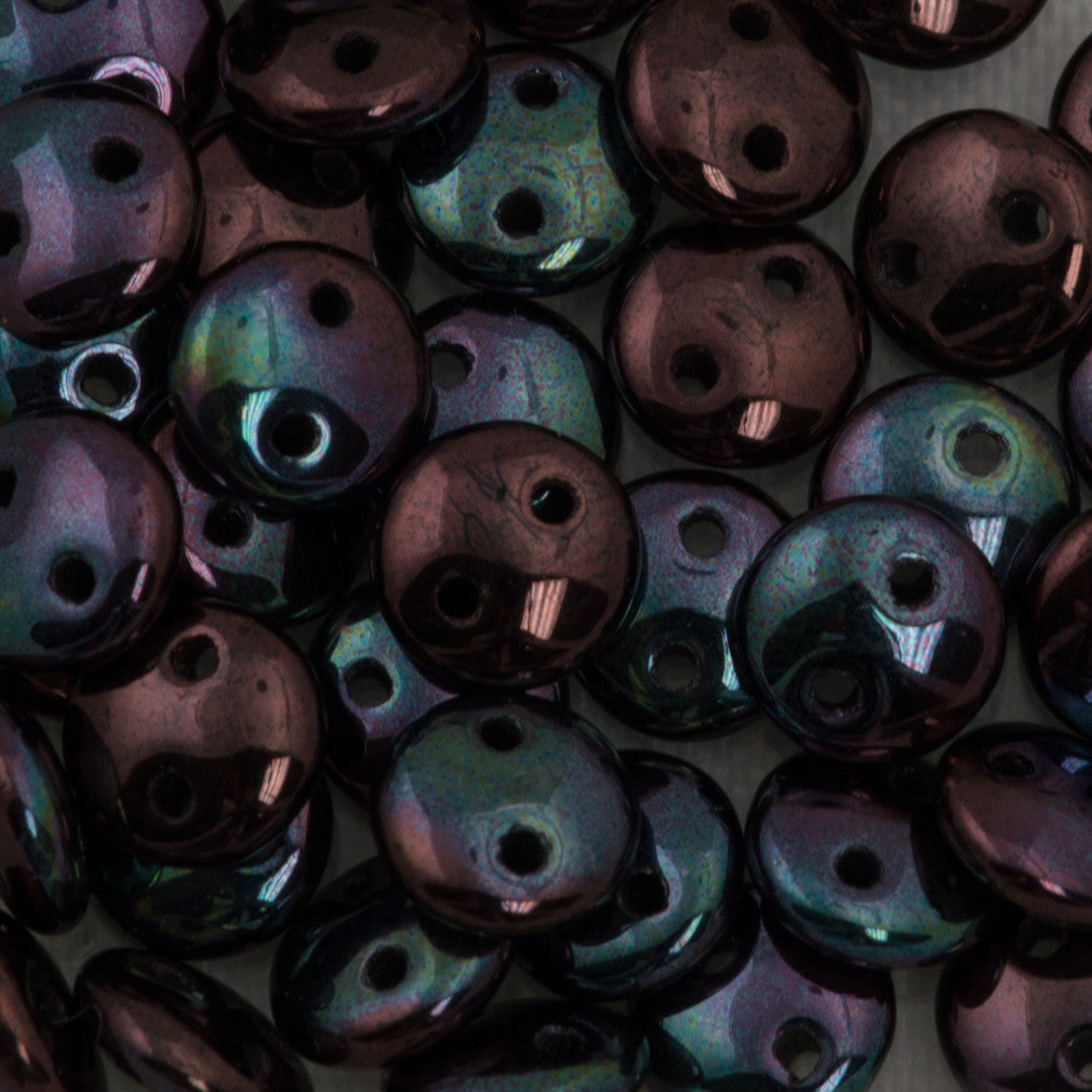 50 CzechMates 6mm Two Hole Lentil Metallic Amethyst Luster Beads (15726B)