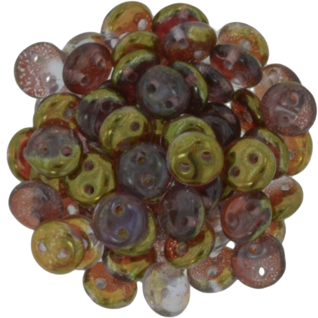 50 CzechMates 6mm Two Hole Lentil Pink Luster 1/2 coat Alexandrite Beads (20210HL)