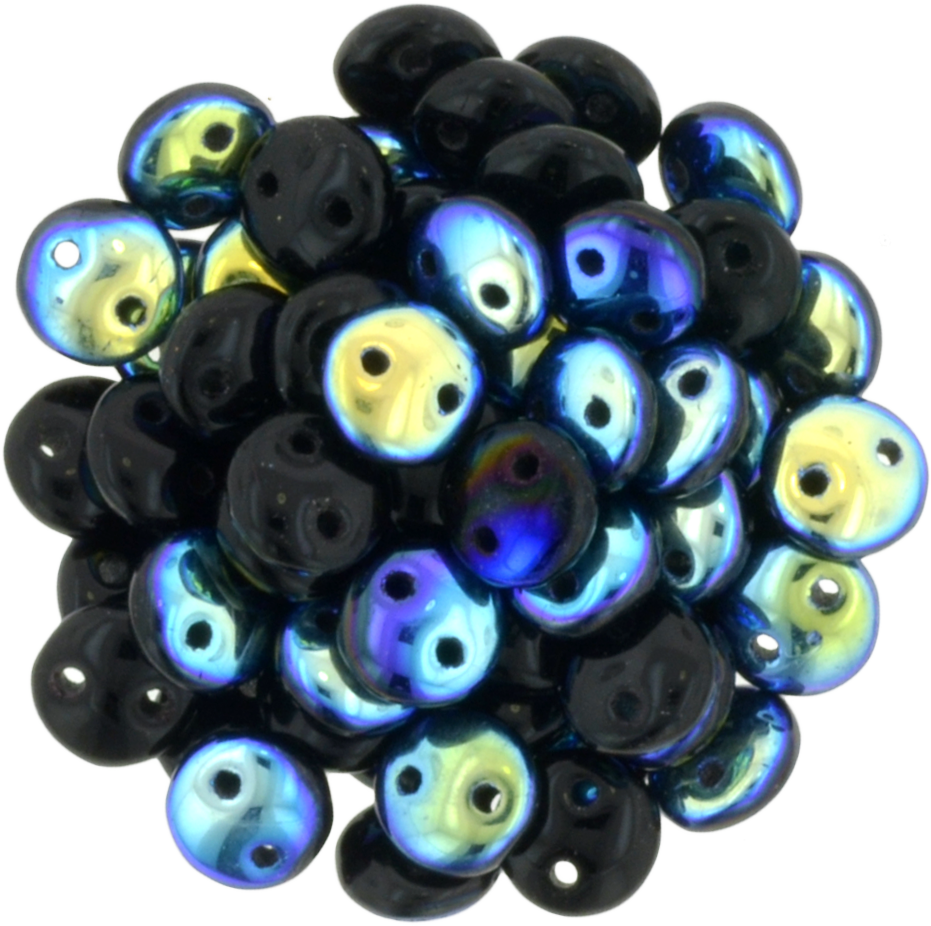 50 CzechMates 6mm Two Hole Lentil Jet AB Beads (23980X)