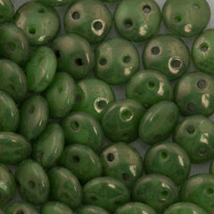 50 CzechMates 6mm Two Hole Lentil Spring Green Moon Dust Beads (53200MD)