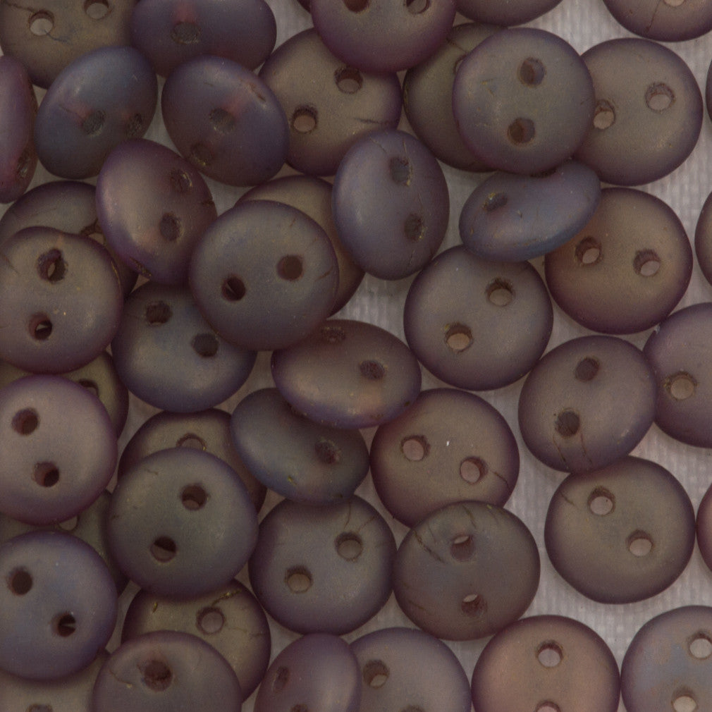50 CzechMates 6mm Two Hole Lentil Matte Milky Peridot Rosaline Luster Beads (61100MK)