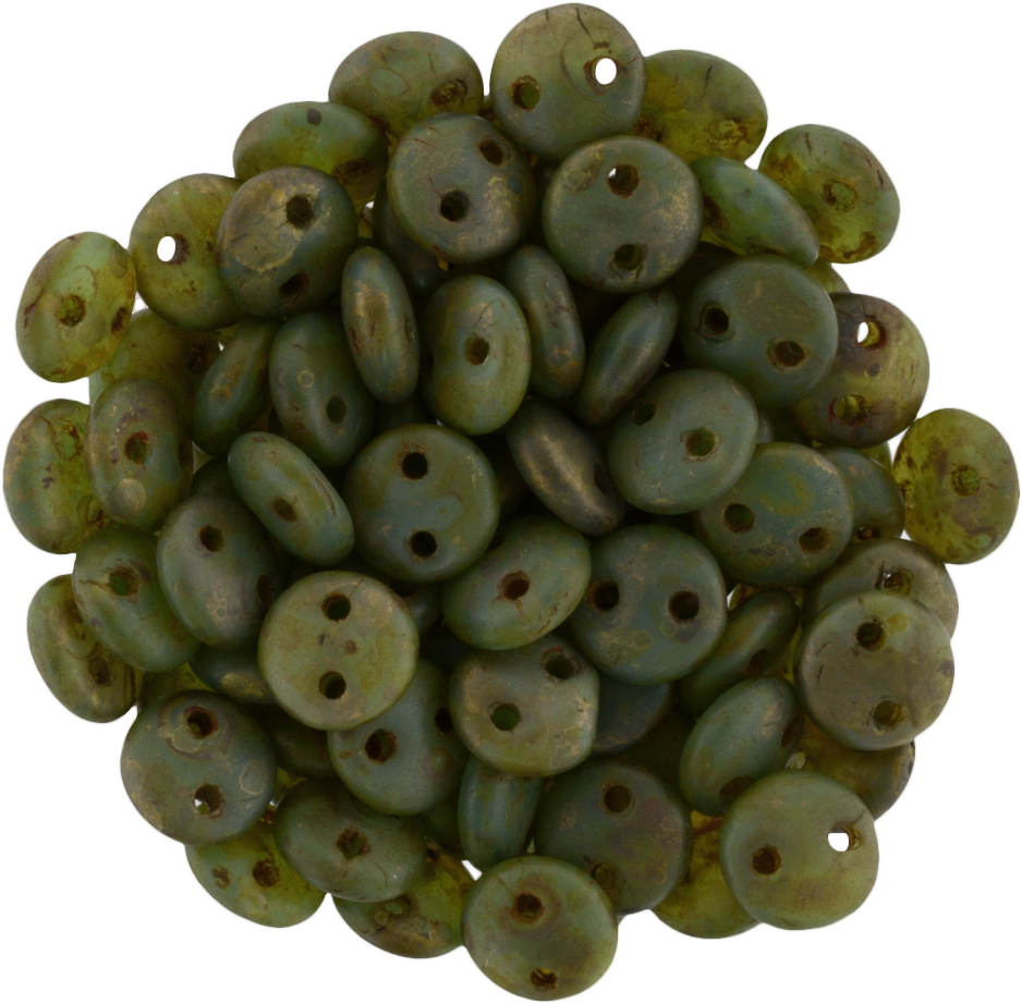 50 CzechMates 6mm Two Hole Lentil Milky Turquoise Copper Picasso Beads (61310CT)