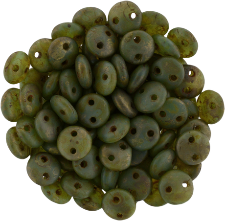 50 CzechMates 6mm Two Hole Lentil Milky Turquoise Copper Picasso Beads (61310CT)