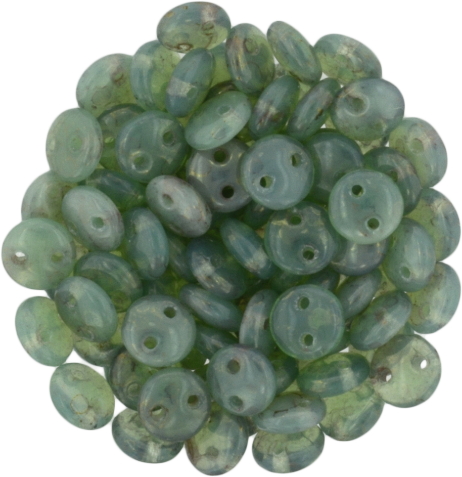 50 CzechMates 6mm Two Hole Lentil Milky Turquoise Pink Topaz Luster Beads (61310PT)