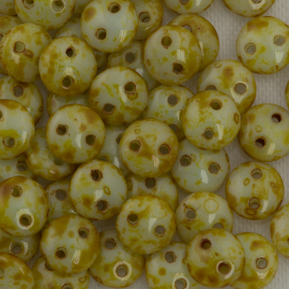 50 CzechMates 6mm Two Hole Lentil Opaque Pale Turquoise Picasso Beads (63100T)