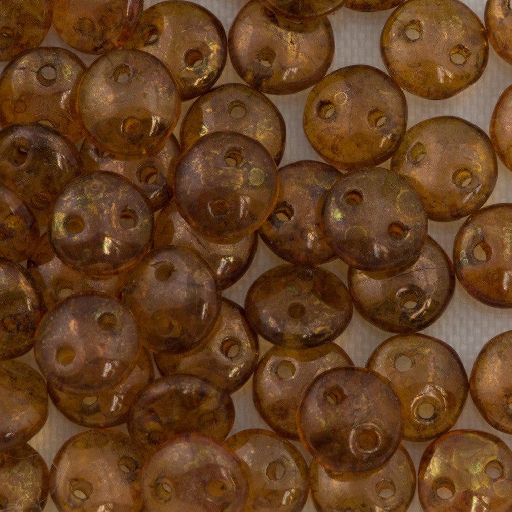 50 CzechMates 6mm Two Hole Lentil Milky Pink Bronze Picasso Beads (71010BT)