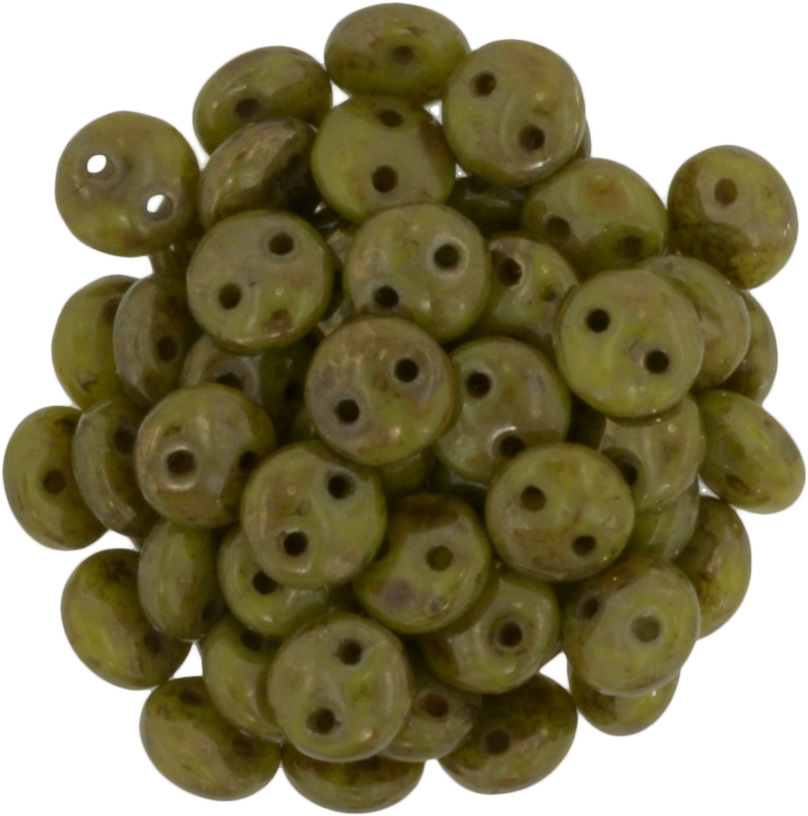 50 CzechMates 6mm Two Hole Lentil Chartreuse Bronze Picasso Beads (84020BT)